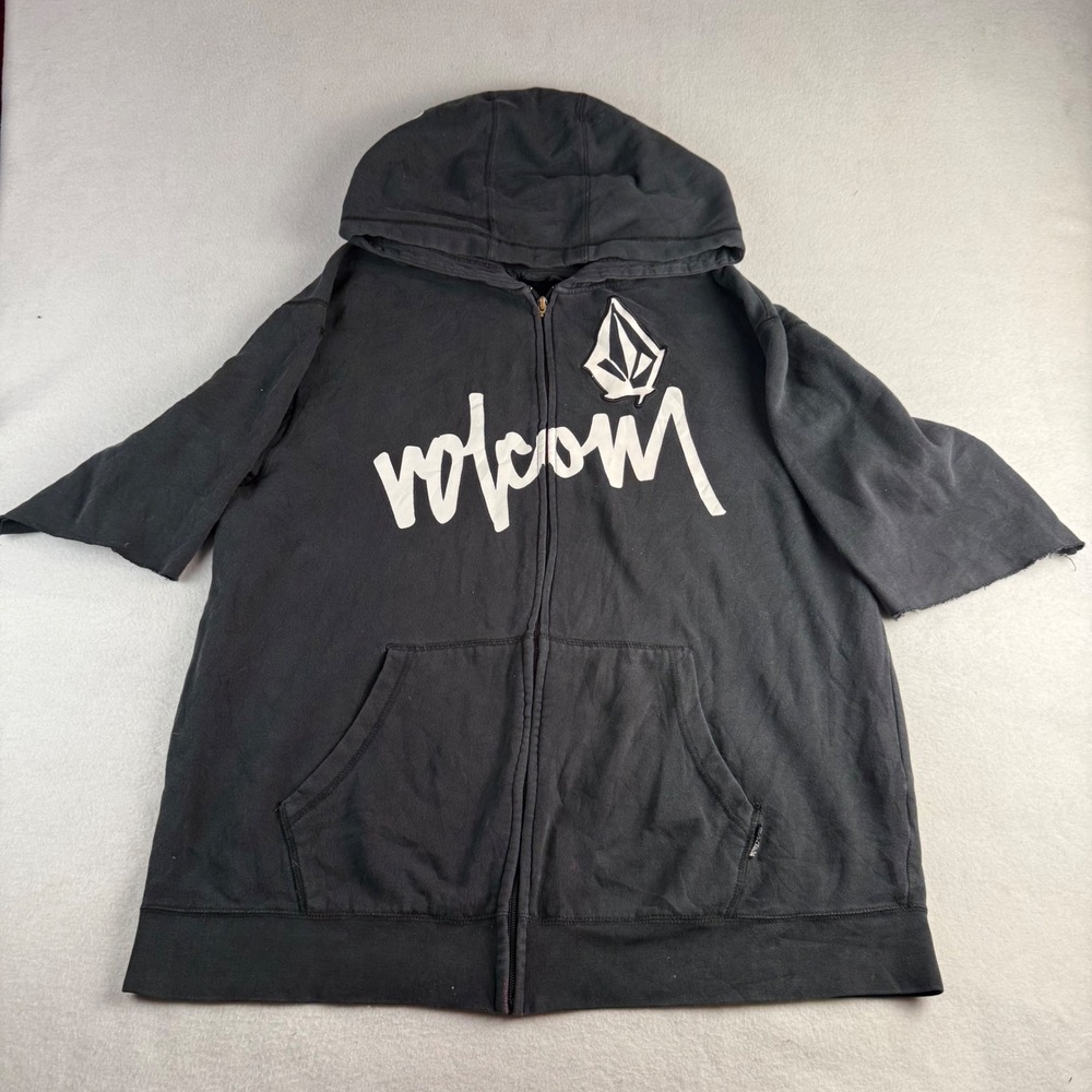 Volcom Mens Black Short Sleeve Cut Zip Up Hoodie XL Graphic Logo‎ Skate Stone